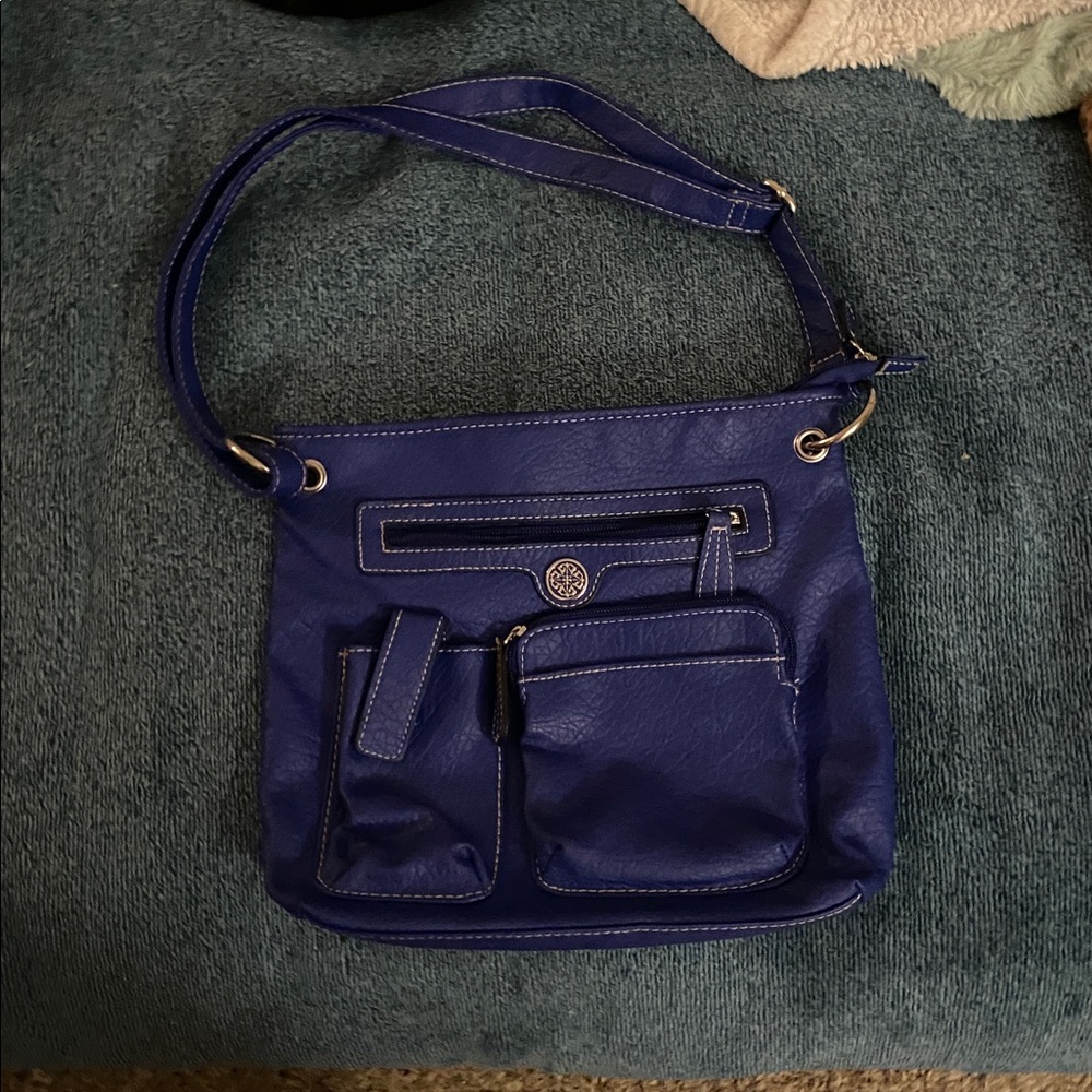 Blue Shoulder Bag with Multiple Pockets